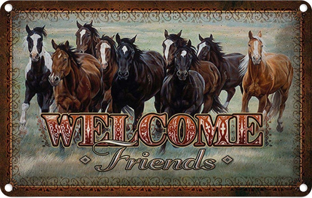 Blechschild 12x18 cm Pferde welcome friends