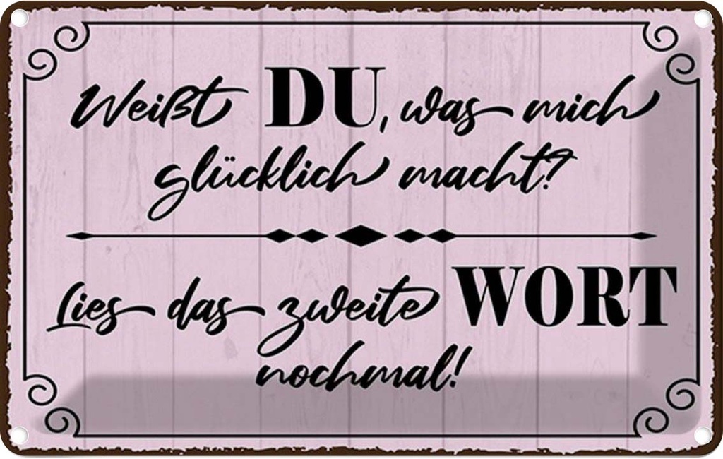 Blechschild 12x18 cm weißt DU was mich glücklich Spruch Zitat