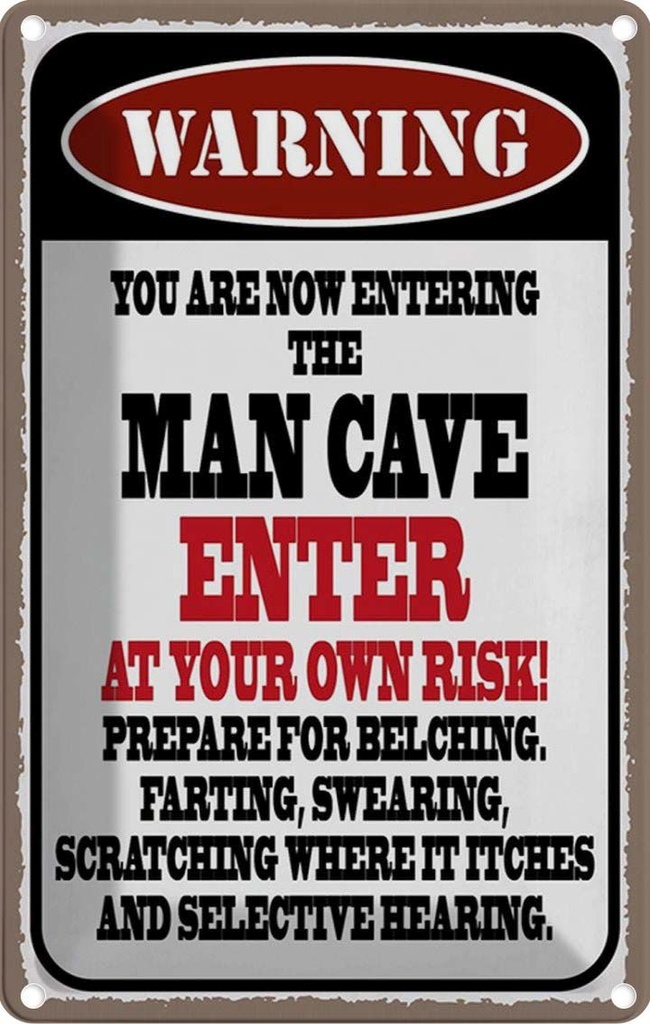 Blechschild 18x12 cm warning man cave enter at your risk