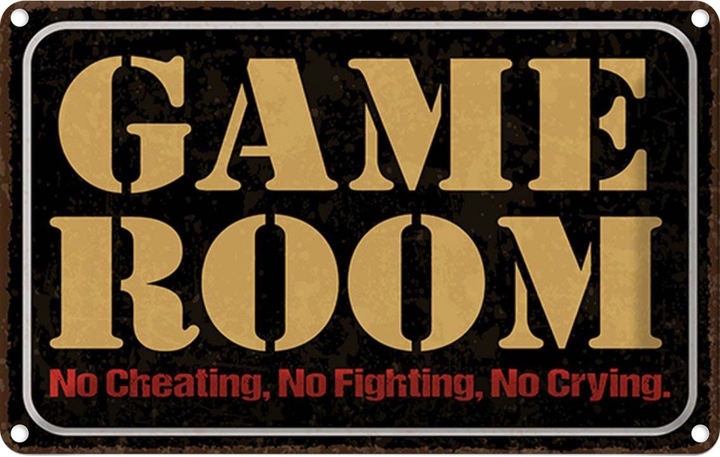 Blechschild 12x18 cm Game room no cheating no fighting