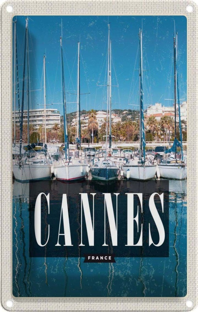 [LA-1781788] Blechschild 18x12 cm Retro Cannes France MeerJacht Bildmotiv Reisemotiv Abenteuer Reisen Urlaub