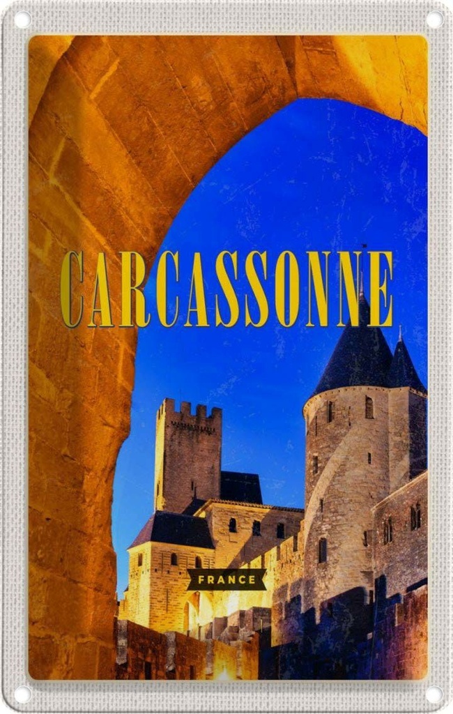 [LA-1781789] Blechschild 18x12 cm Retro Carcassonne France Mittelalter Bildmotiv Reisemotiv Abenteuer Reisen Urlaub
