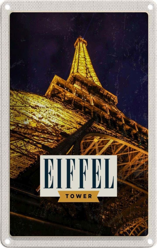 [LA-1781801] Blechschild 18x12 cm Retro Eiffel Tower Eiffelturm Paris Bildmotiv Reisemotiv Abenteuer Reisen Urlaub