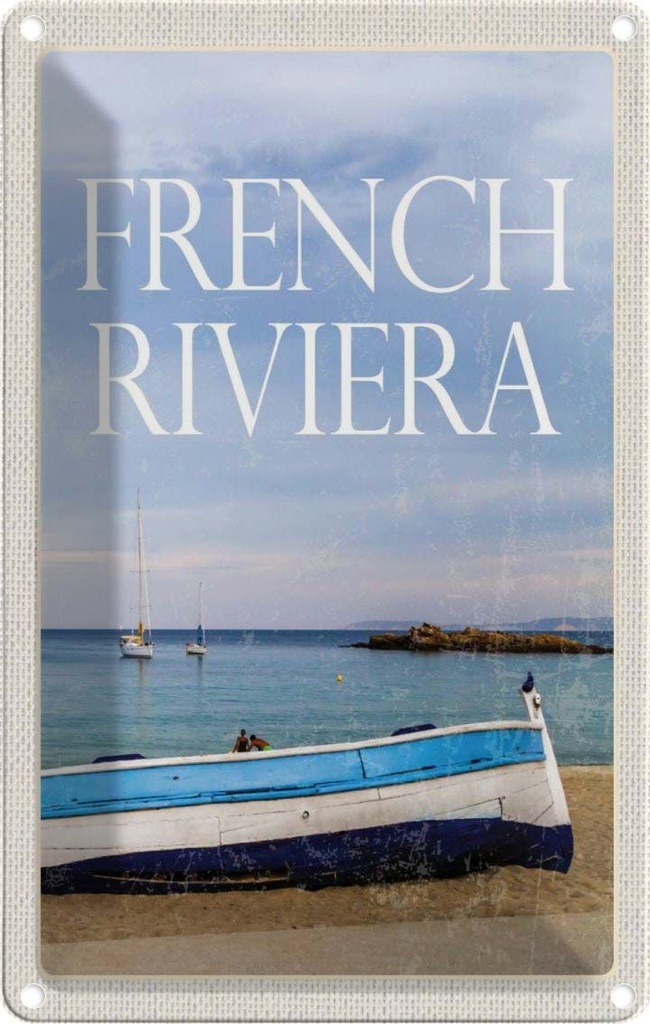 [LA-1781804] Blechschild 18x12 cm Retro french riviera Meer Boot Bildmotiv Reisemotiv Abenteuer Reisen Urlaub