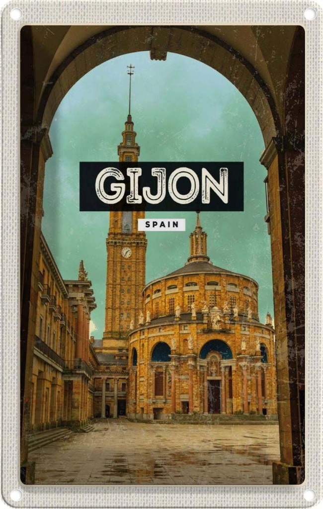 [LA-1781806] Blechschild 18x12 cm Retro Gijon Spain Universidad Laboral Bildmotiv Reisemotiv Abenteuer Reisen Urlaub