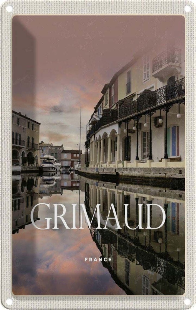 [LA-1781810] Blechschild 18x12 cm Grimaud France Panorama Bild Geschnenk Bildmotiv Reisemotiv Abenteuer Reisen Urlaub