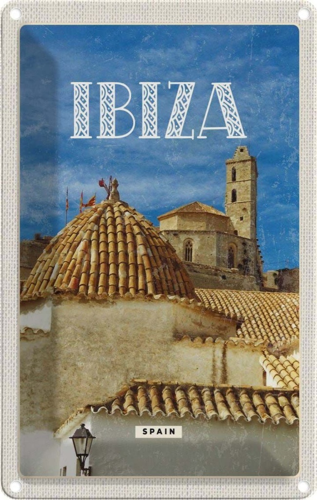 [LA-1781812] Blechschild 18x12 cm Retro Ibiza Spain Altstadt Bildmotiv Reisemotiv Abenteuer Reisen Urlaub