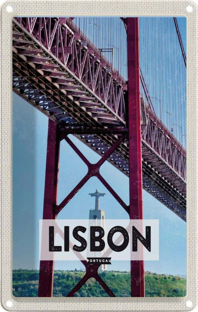 [LA-1781816] Blechschild 18x12 cm Lisbon Portugal Urlaub Ponte 25 de Abril Bildmotiv Reisemotiv Abenteuer Reisen