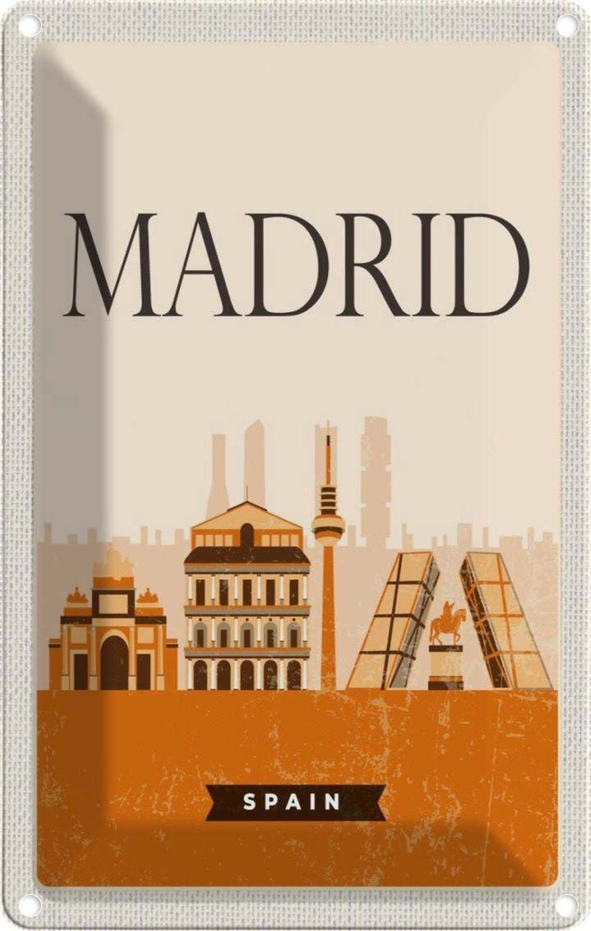 [LA-1781819] Blechschild 18x12 cm Retro Madrid Spain malerisches Bild Bildmotiv Reisemotiv Abenteuer Reisen Urlaub