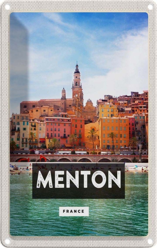 [LA-1781823] Blechschild 18x12 cm Menton France Provence Stadt Geschenk Bildmotiv Reisemotiv Abenteuer Reisen Urlaub