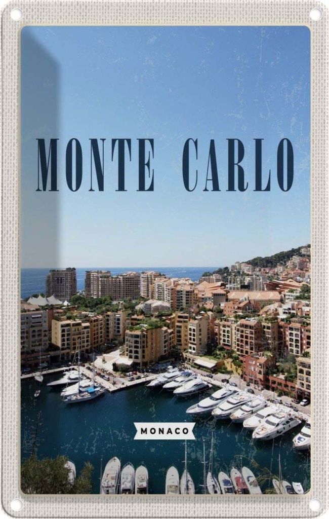 [LA-1781826] Blechschild 18x12 cm Monte Carlo Monaco Meer Bildmotiv Reisemotiv Abenteuer Reisen Urlaub