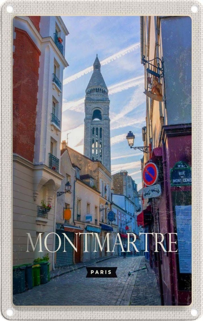 [LA-1781827] Blechschild 18x12 cm Montmartre Paris Künstlerviertel Bildmotiv Reisemotiv Abenteuer Reisen Urlaub