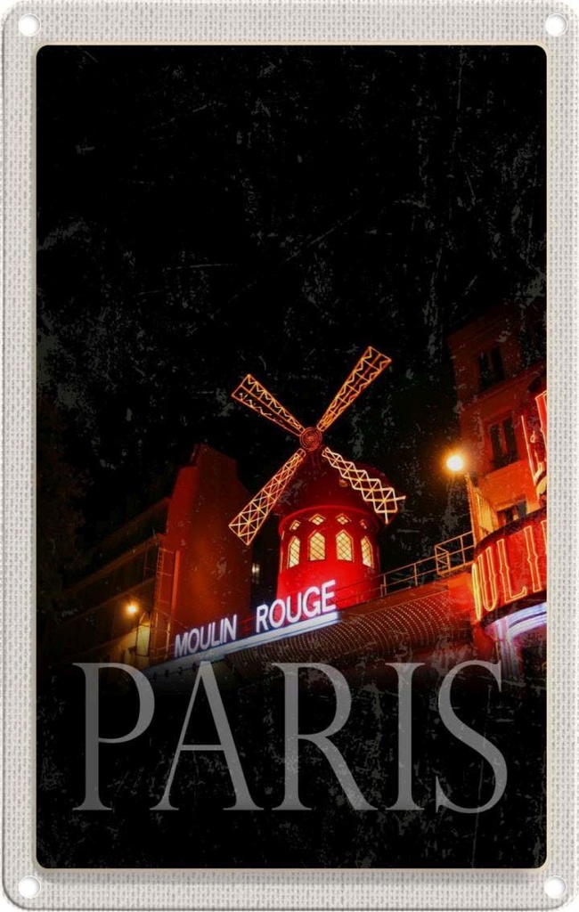 [LA-1781828] Blechschild 18x12 cm Moulin Rouge Paris Varieté Geschenk Bildmotiv Reisemotiv Abenteuer Reisen Urlaub