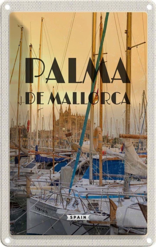 [LA-1781832] Blechschild 18x12 cm Palma de Mallorca Yachten Meer Bildmotiv Reisemotiv Abenteuer Reisen Urlaub