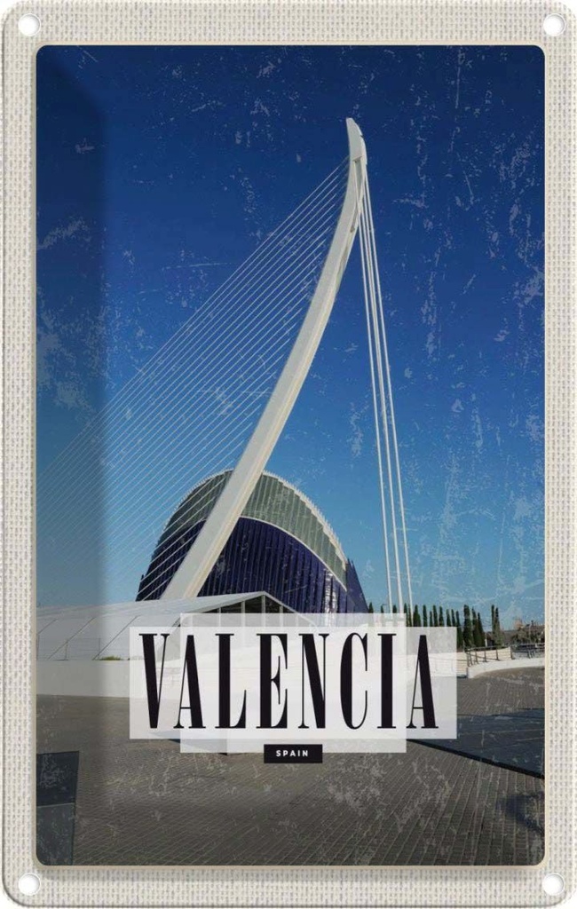 [LA-1781851] Blechschild 18x12 cm Valencia Spanien Hafenstadt Reiseziel Bildmotiv Reisemotiv Abenteuer Reisen Urlaub