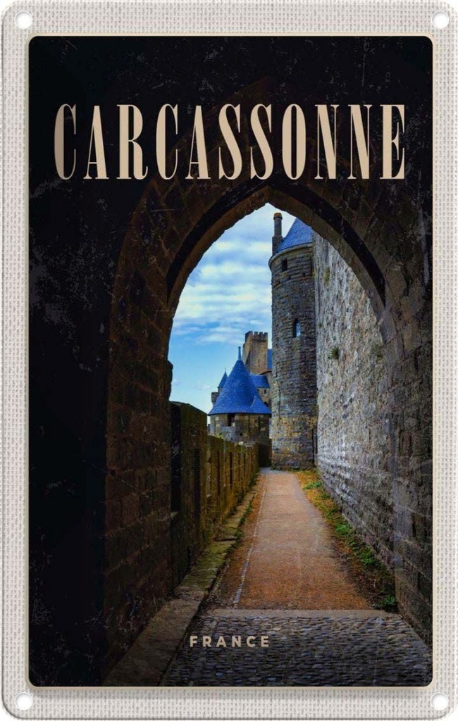 [LA-1781874] Blechschild 18x12 cm Carcassonne France Burg Altstadt Bildmotiv Reisemotiv Abenteuer Reisen Urlaub