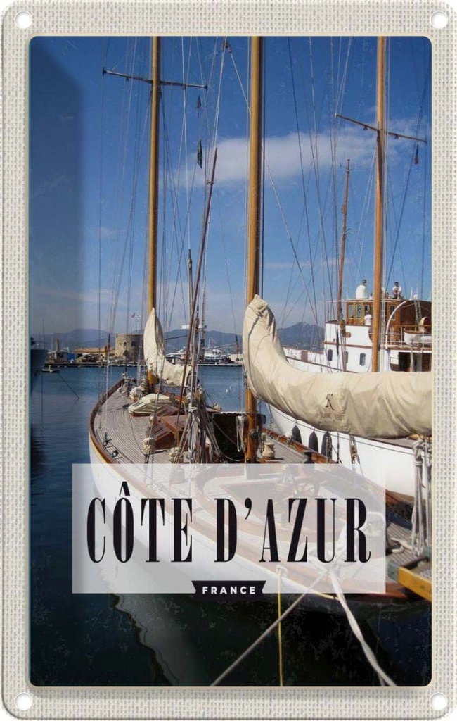 [LA-1781878] Blechschild 18x12 cm Cote d'azur Francesort Meer Bildmotiv Reisemotiv Abenteuer Reisen Urlaub
