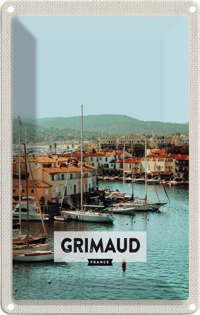 [LA-1781886] Blechschild 18x12 cm Grimaud FranceMeer Geschenk Bildmotiv Reisemotiv Abenteuer Reisen Urlaub