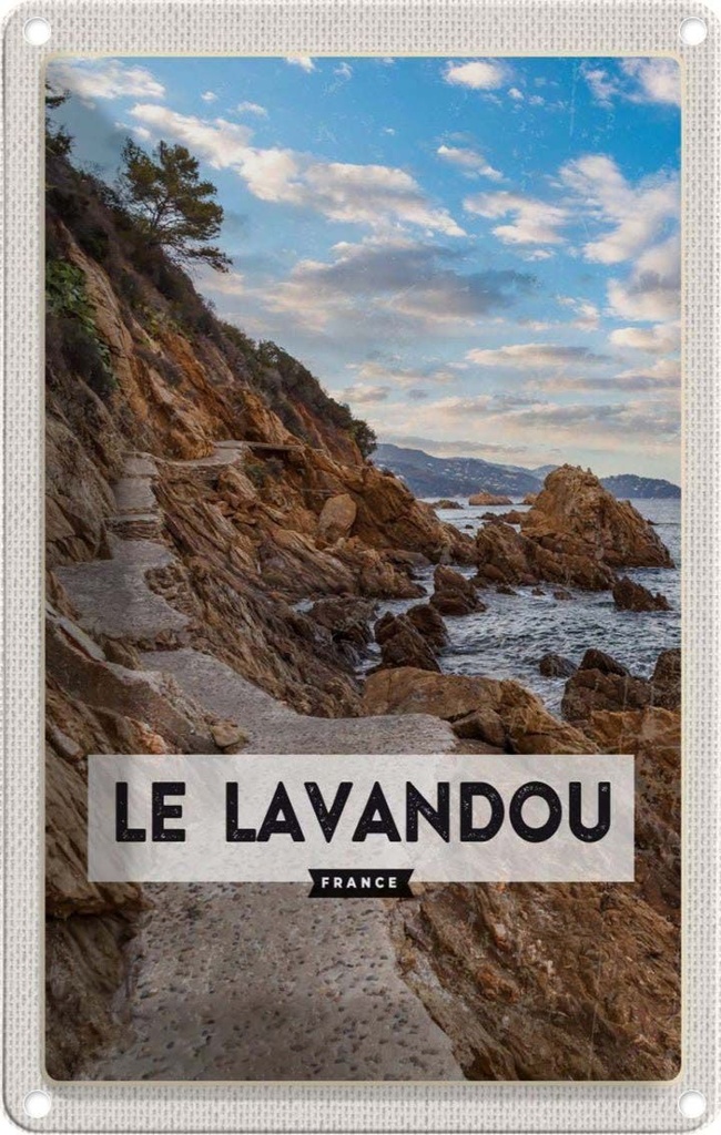 [LA-1781889] Blechschild 18x12 cm Le Lavandou France Berge Meer Bildmotiv Reisemotiv Abenteuer Reisen Urlaub