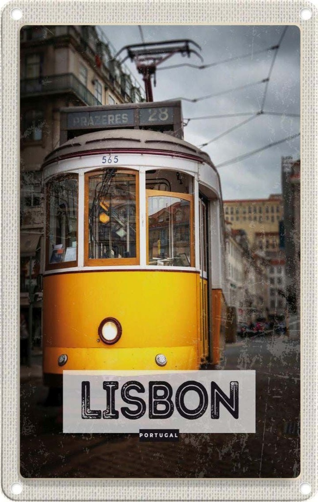 [LA-1781890] Blechschild 18x12 cm Lisbon Portugal Straßenbahn 28 Bildmotiv Reisemotiv Abenteuer Reisen Urlaub