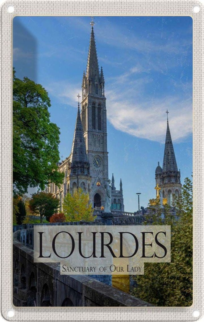 [LA-1781892] Blechschild 18x12 cm Sanctuaires Notre-Dame de Lourdes Bildmotiv Reisemotiv Abenteuer Reisen Urlaub