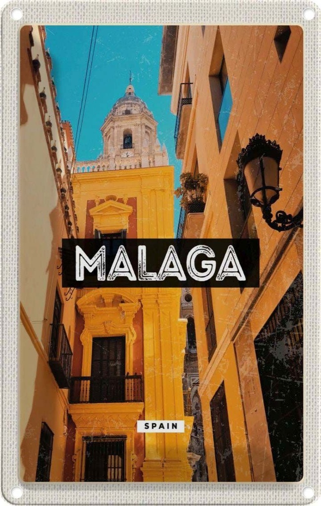 [LA-1781895] Blechschild 18x12 cm Malaga Spain Altstadt Retro Geschenk Bildmotiv Reisemotiv Abenteuer Reisen Urlaub