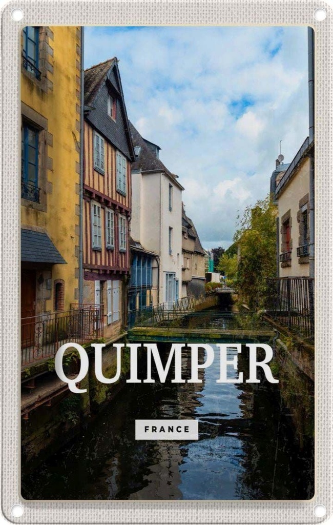 [LA-1781911] Blechschild 18x12 cm Quimper France Altstadt Fluss Geschenk Bildmotiv Reisemotiv Abenteuer Reisen Urlaub