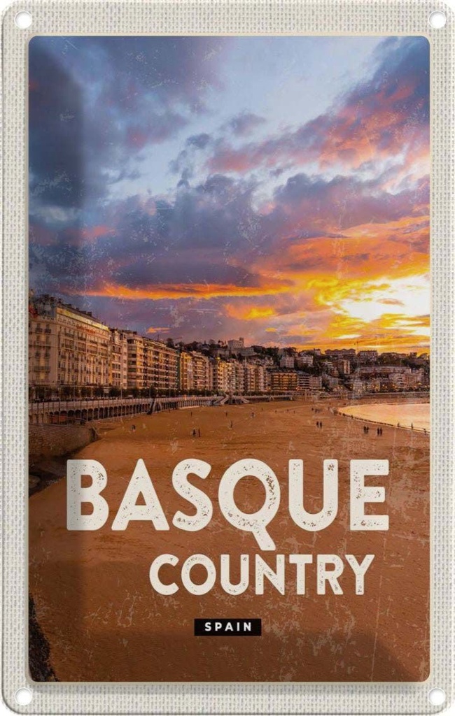 [LA-1781930] Blechschild 18x12 cm Basque Country Spain Sonnenuntergang Bildmotiv Reisemotiv Abenteuer Reisen Urlaub