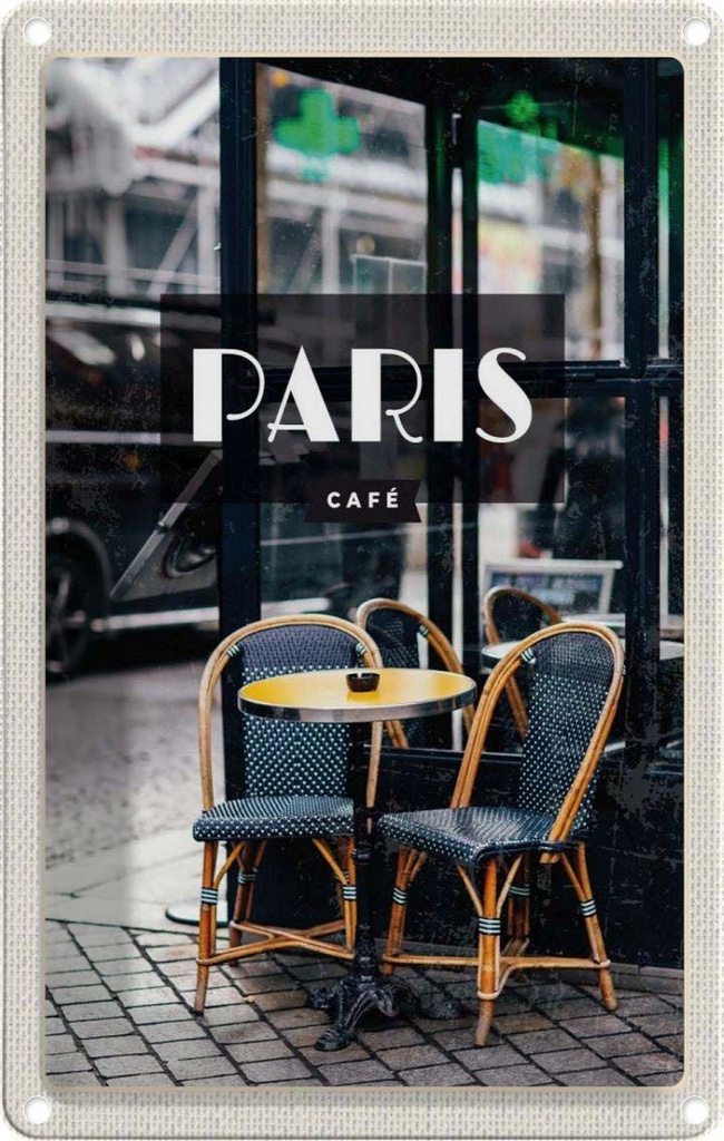 [LA-1781934] Blechschild 18x12 cm Paris Cafe Retro Reiseziel Poster Bildmotiv Reisemotiv Abenteuer Reisen Urlaub