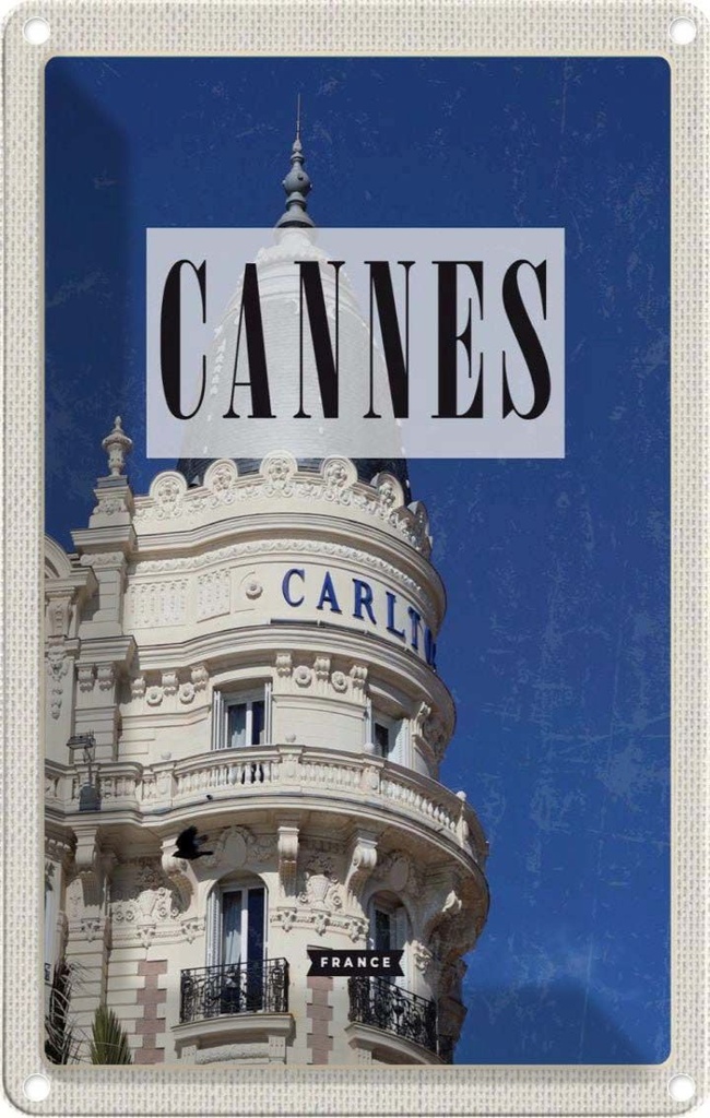 [LA-1781936] Blechschild 18x12 cm Cannes France Carlton Hotel Geschenk Bildmotiv Reisemotiv Abenteuer Reisen Urlaub