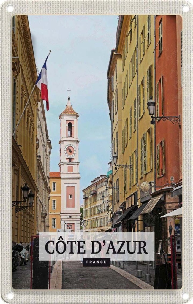 [LA-1781941] Blechschild 18x12 cm Côte d'Azur France Reiseziel Geschenk Bildmotiv Reisemotiv Abenteuer Reisen Urlaub