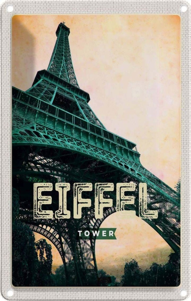 [LA-1781942] Blechschild 18x12 cm Eiffel Tower Retro Bild Reiseziel Bildmotiv Reisemotiv Abenteuer Reisen Urlaub
