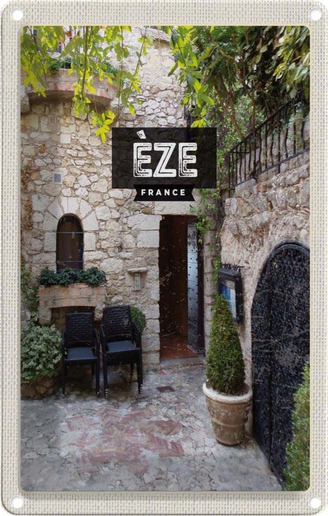 [LA-1781943] Blechschild 18x12 cm Eze France Architektur Steinhaus Bildmotiv Reisemotiv Abenteuer Reisen Urlaub Häuser