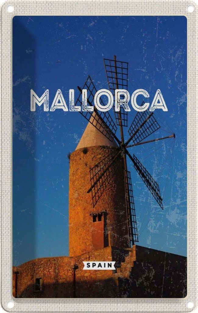[LA-1781951] Blechschild 18x12 cm Mallorca Spain Retro Windmühle Bildmotiv Reisemotiv Abenteuer Reisen Urlaub