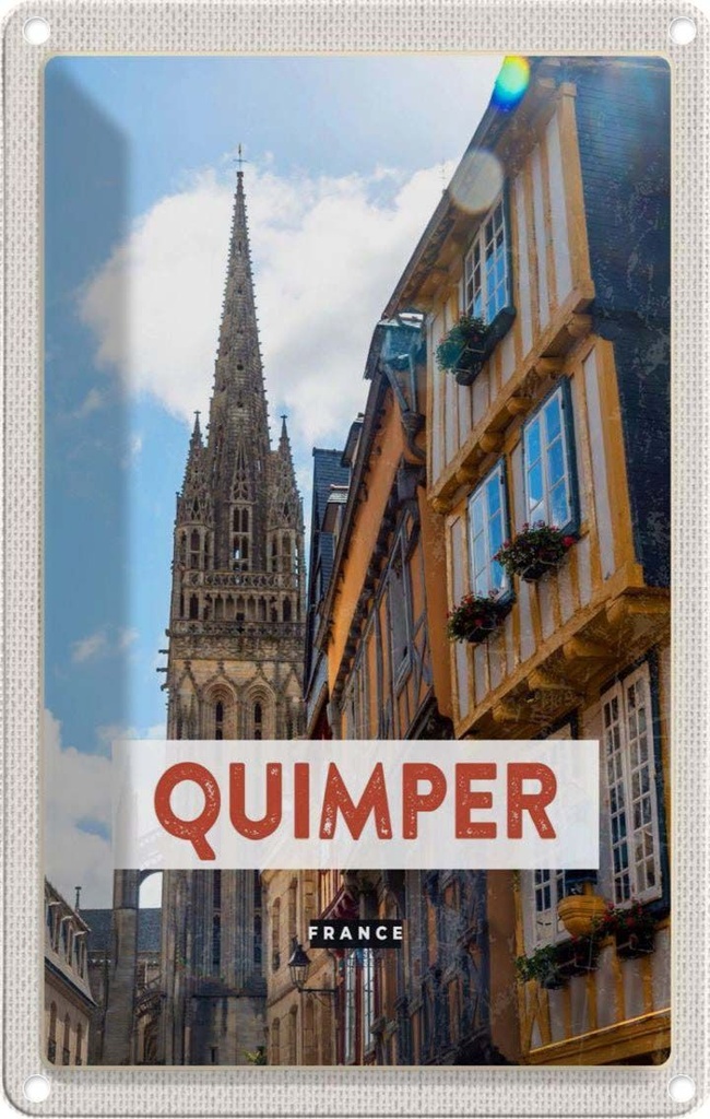 [LA-1781963] Blechschild 18x12 cm Quimper France Kathedrale Geschenk Bildmotiv Reisemotiv Abenteuer Reisen Urlaub