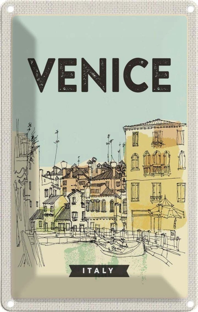 [LA-1781967] Blechschild 18x12 cm Venice Italy malerisches Bild Geschenk Bildmotiv Reisemotiv Abenteuer Reisen Urlaub
