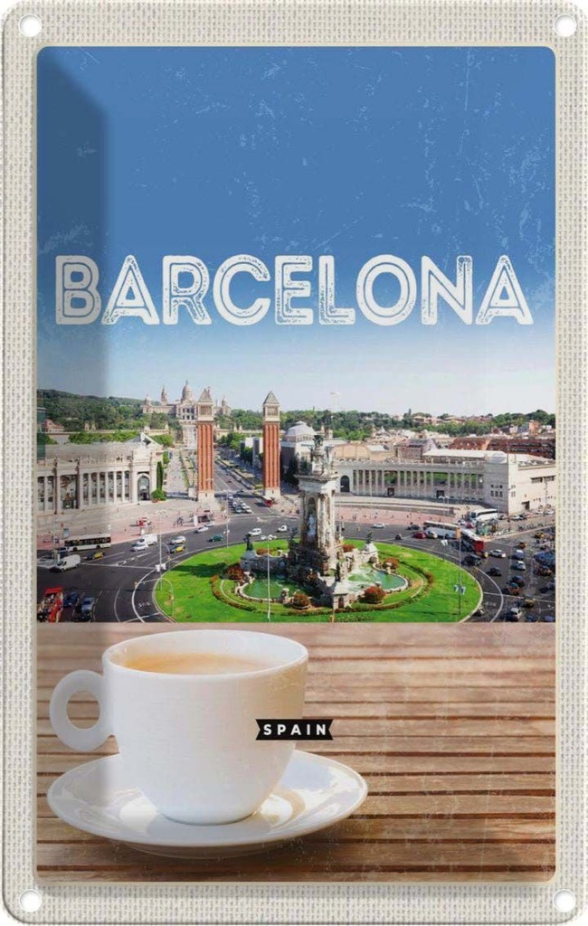 [LA-1781969] Blechschild 18x12 cm Barcelona Spain Panorama Bild Kaffee Bildmotiv Reisemotiv Abenteuer Reisen Urlaub