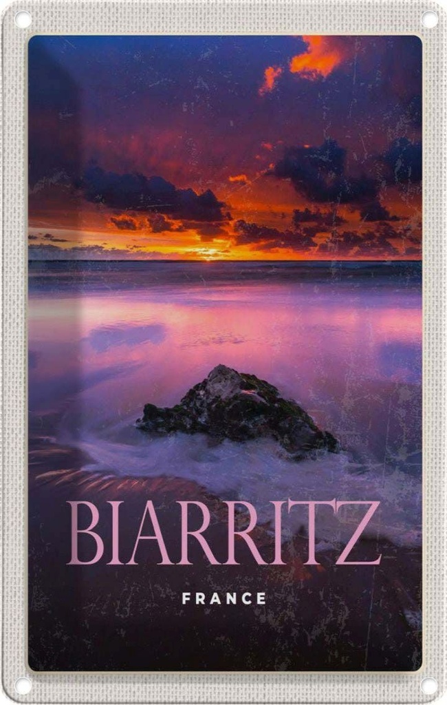 [LA-1781972] Blechschild 18x12 cm Biarritz France Sonnenuntergang Bildmotiv Reisemotiv Abenteuer Reisen Urlaub