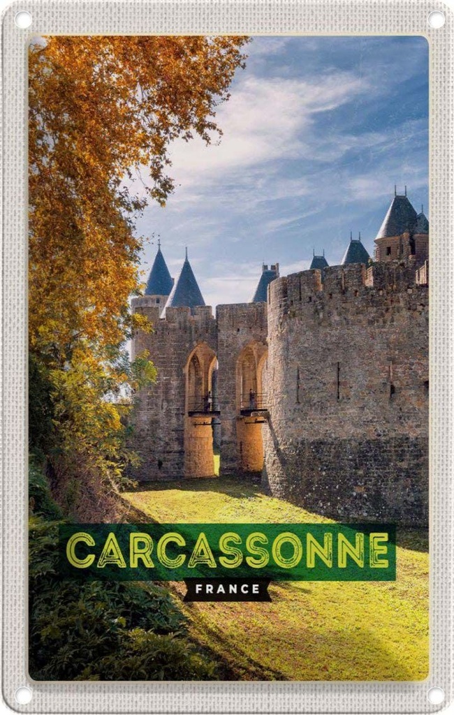 [LA-1781978] Blechschild 18x12 cm Carcassonne France Reiseziel Bildmotiv Reisemotiv Abenteuer Reisen Urlaub