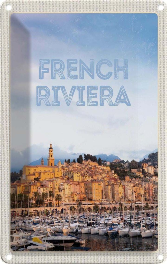 [LA-1781983] Blechschild 18x12 cm French Riviera Panorama Bild Geschenk Bildmotiv Reisemotiv Abenteuer Reisen Urlaub