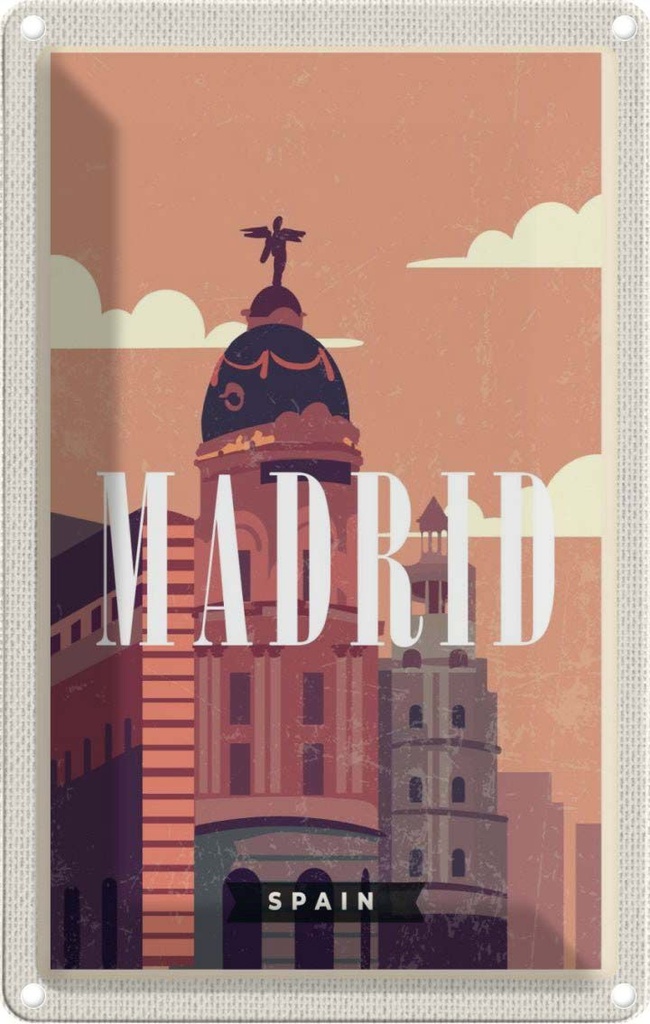 [LA-1781987] Blechschild 18x12 cm Madrid Spain Retro Vintage Reiseziel Bildmotiv Reisemotiv Abenteuer Reisen Urlaub