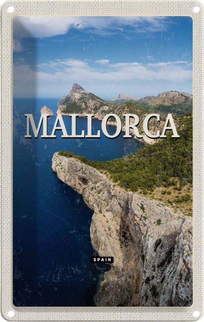 [LA-1781988] Blechschild 18x12 cm Mallorca Spain Meer Berge Retro Bildmotiv Reisemotiv Abenteuer Reisen Urlaub