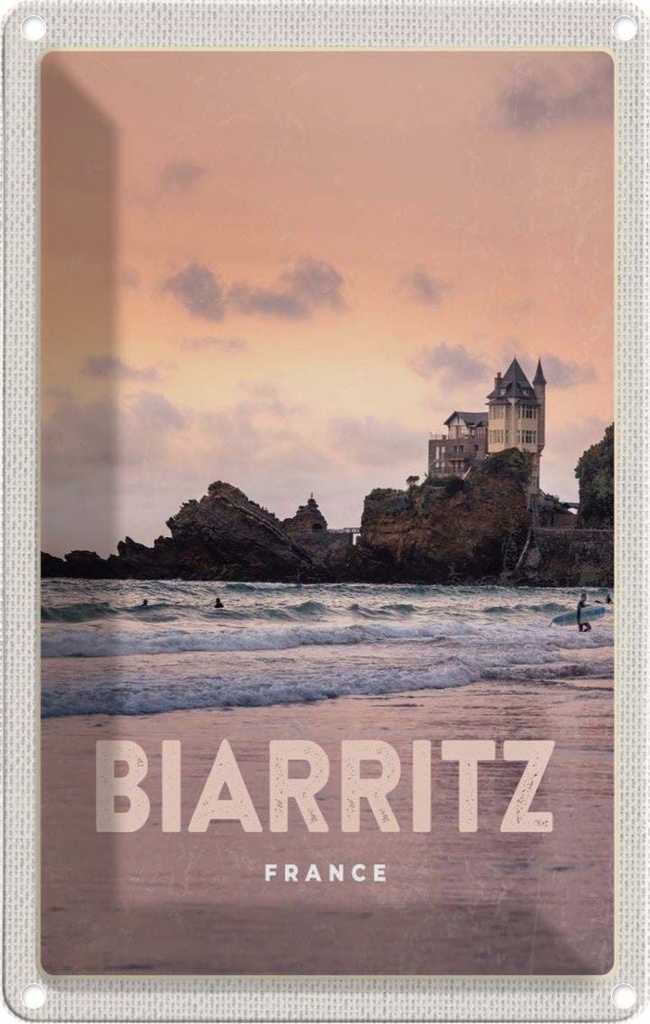 [LA-1782006] Blechschild 18x12 cm Biarritz France Sonnenuntergang Bildmotiv Reisemotiv Abenteuer Reisen Urlaub