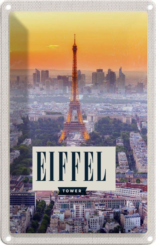 [LA-1782013] Blechschild 18x12 cm Eiffel tower Sonnenuntergang Stadt Bildmotiv Reisemotiv Abenteuer Reisen Urlaub