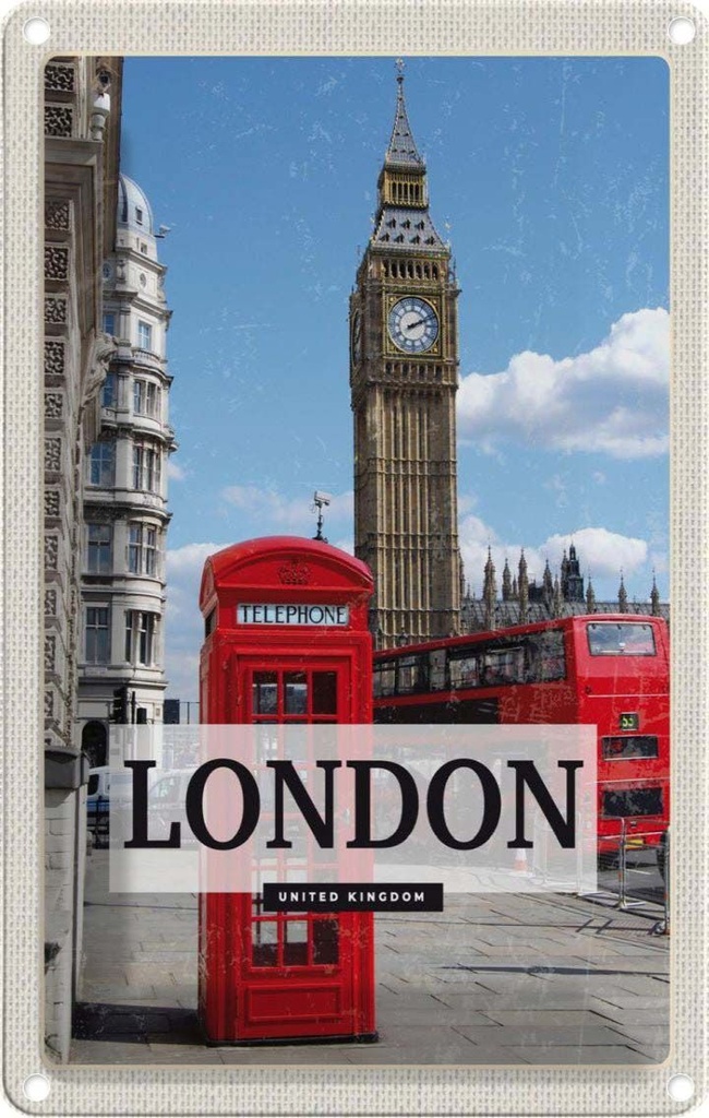 [LA-1782016] Blechschild 18x12 cm London Telephone Retro Geschenk Bildmotiv Reisemotiv Abenteuer Reisen Urlaub