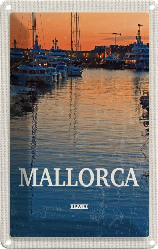 [LA-1782018] Blechschild 18x12 cm Mallorca Spain Sonnenuntergang Bildmotiv Reisemotiv Abenteuer Reisen Urlaub