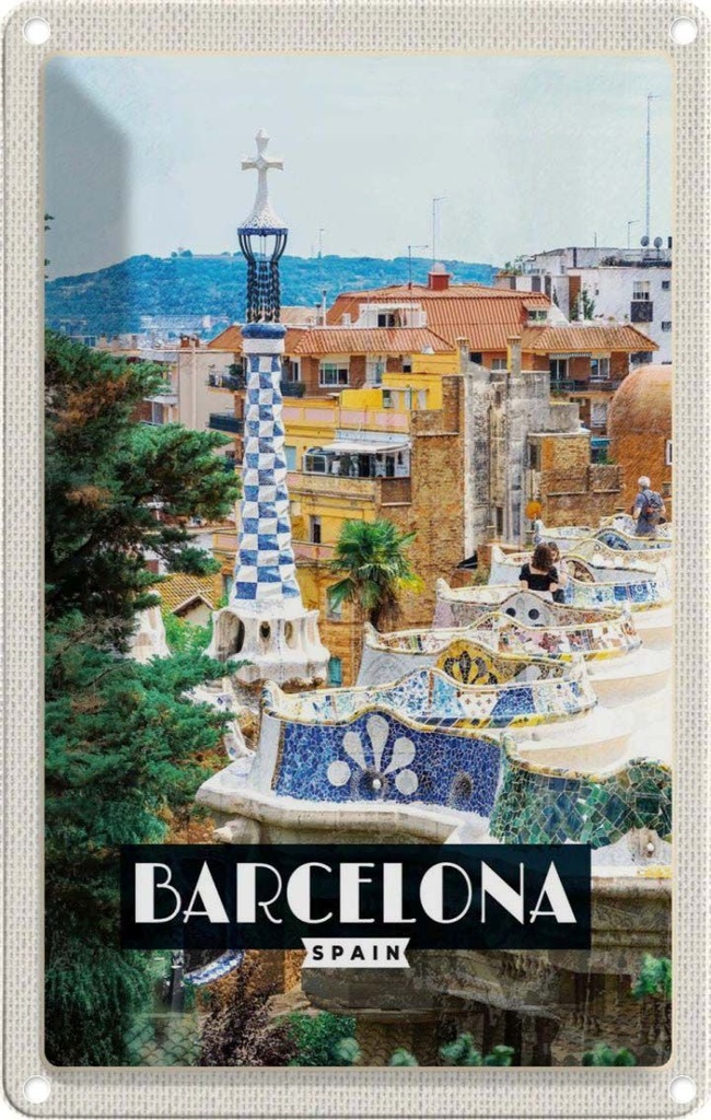 [LA-1782031] Blechschild 18x12 cm Barcelona Spain Spanien Panorama Bildmotiv Reisemotiv Abenteuer Reisen Urlaub