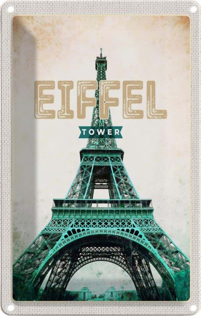 [LA-1782036] Blechschild 18x12 cm Eiffel Tower Retro Tourismus Bildmotiv Reisemotiv Abenteuer Reisen Urlaub