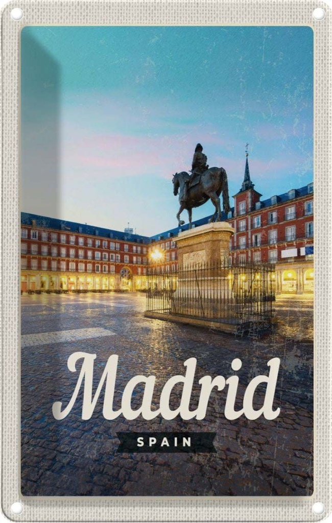[LA-1782040] Blechschild 18x12 cm Madrid Spain Stadt Sonnenuntergang Bildmotiv Reisemotiv Abenteuer Reisen Urlaub