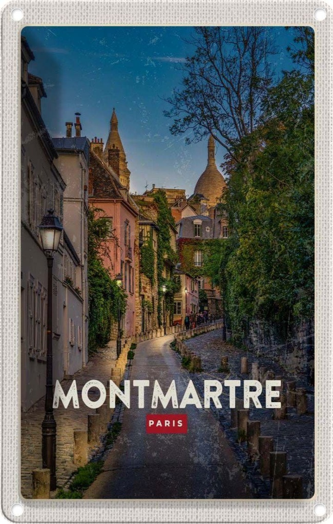 [LA-1782042] Blechschild 18x12 cm Montmartre Paris Retro Bildmotiv Reisemotiv Abenteuer Reisen Urlaub